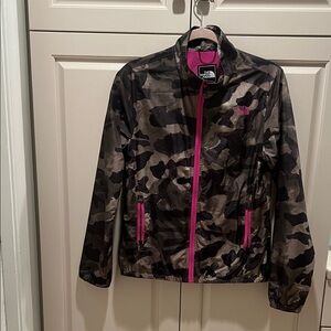 The North Face Camouflage Jacket with Pink Trim SP grey green and black